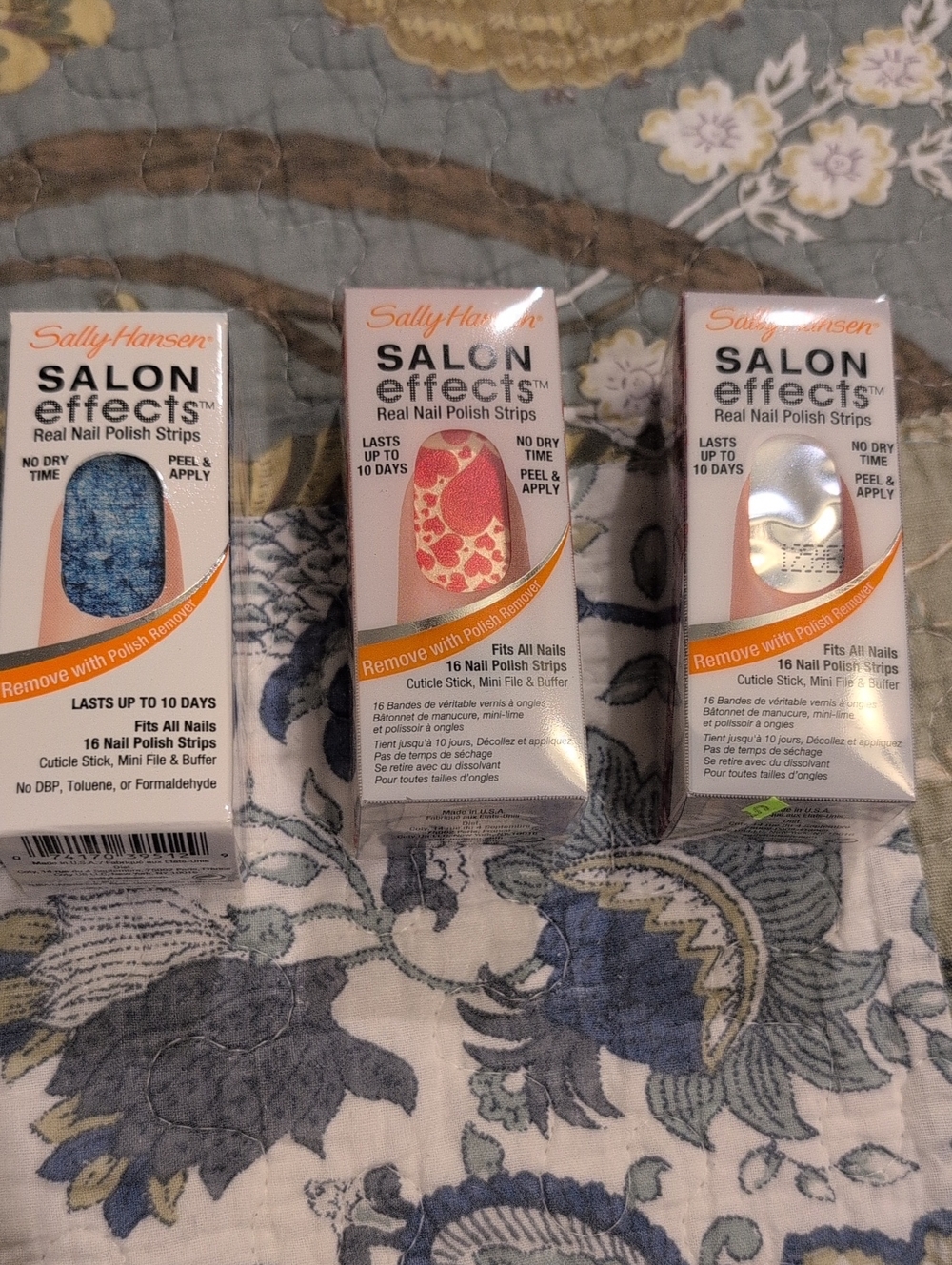 3 Salon Effects Real Nail Polish Strips - Assorted Blue, Pink & Silver Designs